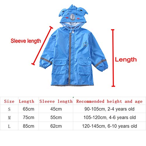 JZK Chubasquero impermeable poncho Impermeables chaquetas capa lluvia con mangas y capucha y rayas reflectantes para niños y niñas de 2-4 4-6 6-10 años (M, Azul)