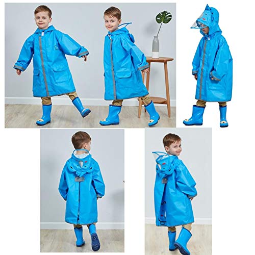 JZK Chubasquero impermeable poncho Impermeables chaquetas capa lluvia con mangas y capucha y rayas reflectantes para niños y niñas de 2-4 4-6 6-10 años (M, Azul)