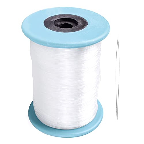 JZZJ 500 m de Hilo Invisible de Nylon Transparente para Colgar Adornos y Costura, Fuerte y Invisible, con Aguja de Abalorios (0,45 mm)