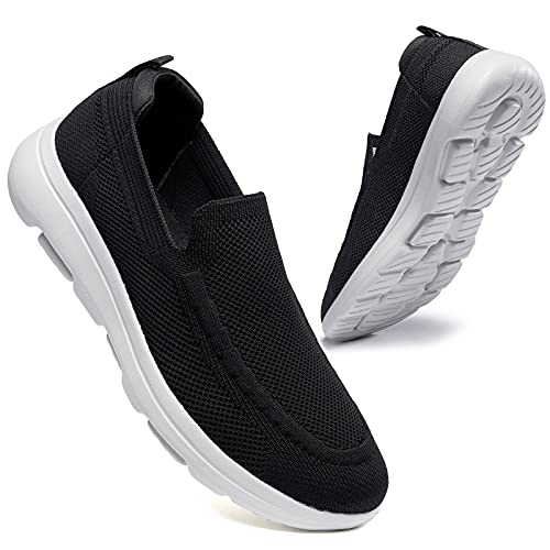 konhill Zapatillas Casual para Hombre Sin Cordones Calzado de Walking Deportivo Bajas de Ligerasy Transpirables Zapatos de Tenis EU 42 Negro