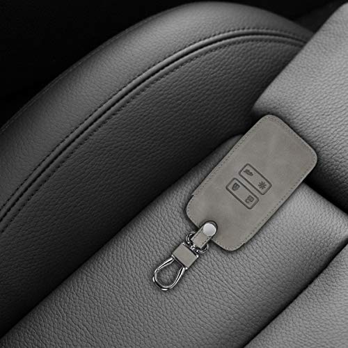 kwmobile Funda Compatible con Renault Llave de Coche Smart Key de 4 Botones (Solo Keyless Go) - Case de Piel de Nobuck sintética para Mando de Coche - Flor Pintada Gris