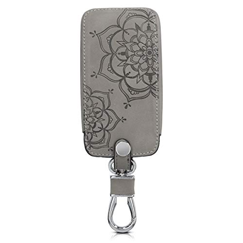 kwmobile Funda Compatible con Renault Llave de Coche Smart Key de 4 Botones (Solo Keyless Go) - Case de Piel de Nobuck sintética para Mando de Coche - Flor Pintada Gris