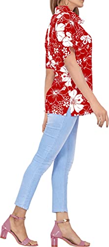 LA LEELA Camisa de Vestir Ropa de Playa Hawaiano BOT?n de la Blusa de Manga Corta hacia Abajo 1737 se?orass del s Blood Rojo_X4