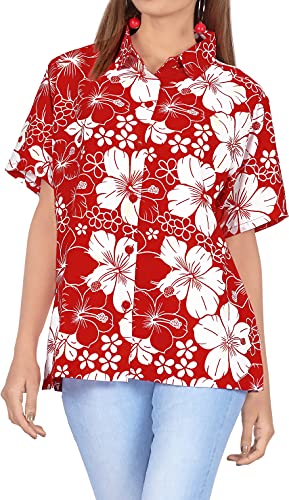LA LEELA Camisa de Vestir Ropa de Playa Hawaiano BOT?n de la Blusa de Manga Corta hacia Abajo 1737 se?orass del s Blood Rojo_X4