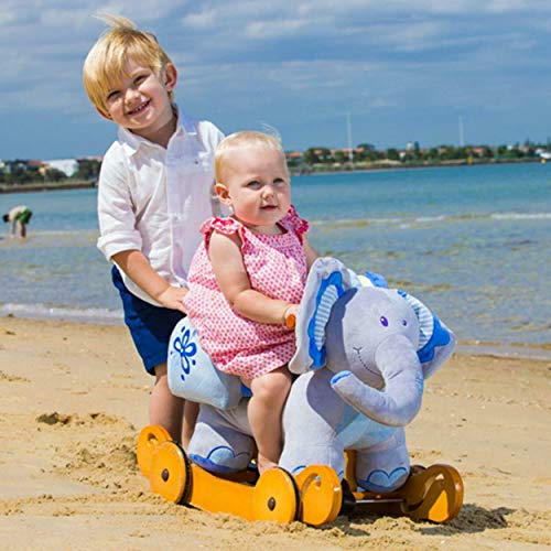 Labebe Caballo Mecedora de Madera 2-en-1 Elefante Azul, niños Rocking Ride-on Juguetes de 6 Meses a 3 años de Edad bebés y bebés, Uso Dual como Cochecito, Certificado de Seguridad ASTM