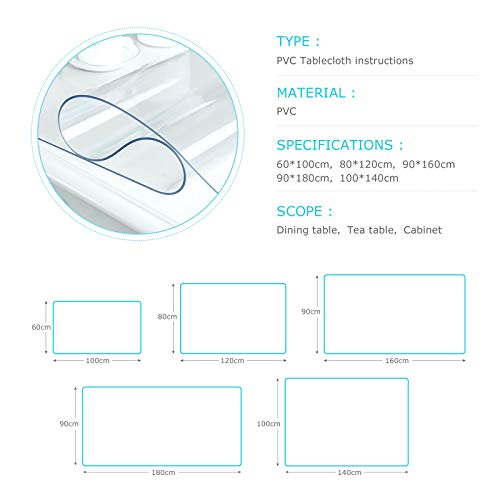 Lámina transparente de 2 mm de grosor (90 x 160 cm) para mesa transparente con esquinas redondeadas/mantel impermeable de PVC protector de mesa