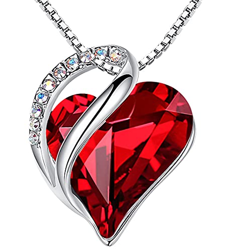 Leafael Infinity Collar con colgante de corazón de amor, rojo rubí de Siam, piedra natal de enero y julio, joyería de cristal, regalos para mujeres, tono plateado, 18 "+2"