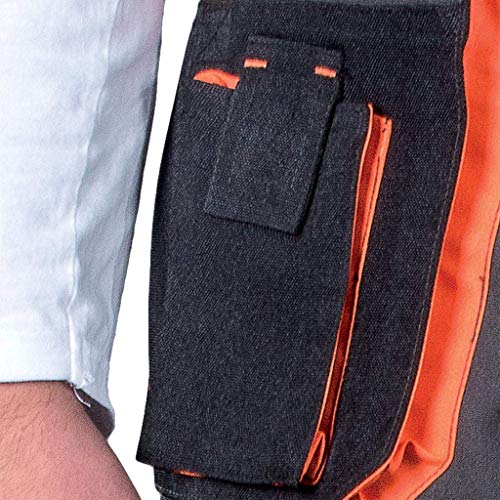 Leber&Hollman Canver - Pantalones de Trabajo - Pantalon de Seguridad de Hombre - con Bolsillos para Rodilleras - Pantalónes Elasticos Multibolsillos, Negro y Naranja, talla 48 alemana