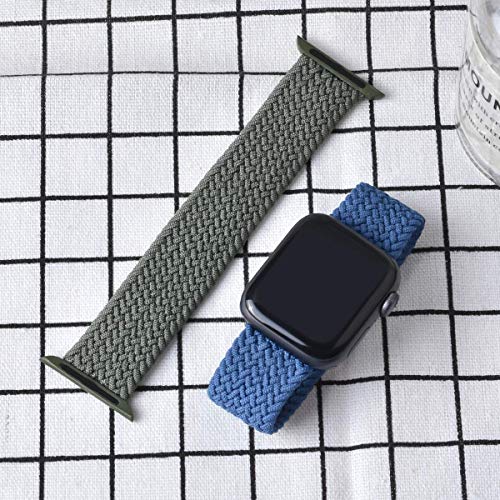 Leishouer Nylon Solo Loop Compatible con Apple Watch Strap 44mm 40mm 38mm 42mm Pulsera de Nailon Trenzado de Tela elástica para iWatch Serie 3 4 5 SE 6 Correa, 42mm/44mm-S Verde Azul