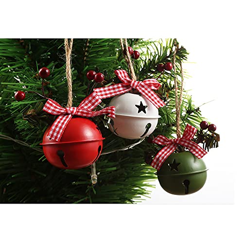 LEMESO Cascabeles Navidad Grande Decoración para Colgar Árbol de Navidad Jingle Bells 5,5CM Campanas Colgantes de Navidad Decorados con Lazos, Cascabeles Decorativos Rojo Blanco y Verde