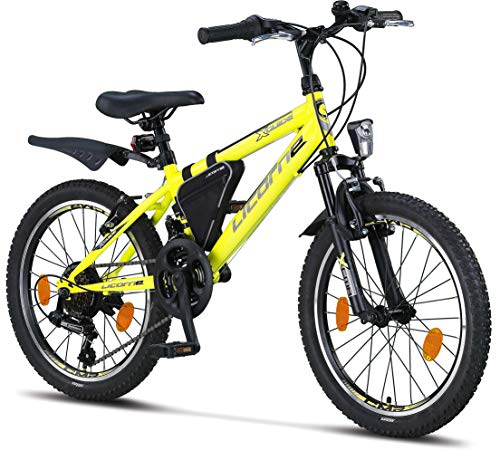 Licorne Bike Guide Bicicleta de montaña de 20 Pulgadas, Adecuada para 6,7,8,9 años, Cambio de Marchas de 18 velocidades, suspensión de Horquilla, Bicicleta Infantil, Bicicleta de niño de niña