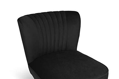 LIFA LIVING Butaca Terciopelo, Color Negro, butaca de Espera, sillón tapizado Vintage, Silla con Patas de Madera, Capacidad hasta 100 kg