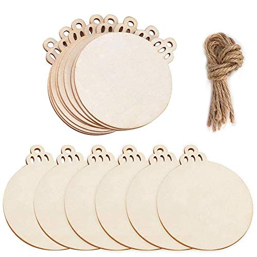 Lifreer 30 piezas de madera natural rodajas de madera redonda bolas en blanco colgantes árbol de Navidad adornos para bricolaje manualidades decoraciones de árbol de Navidad