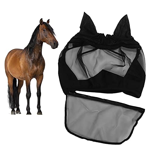 LIKJ Máscara de Mosca de Caballo, Máscara de Mosca de Caballo con Orejas Goood Protection Suave con Orejas para Caballo(L)