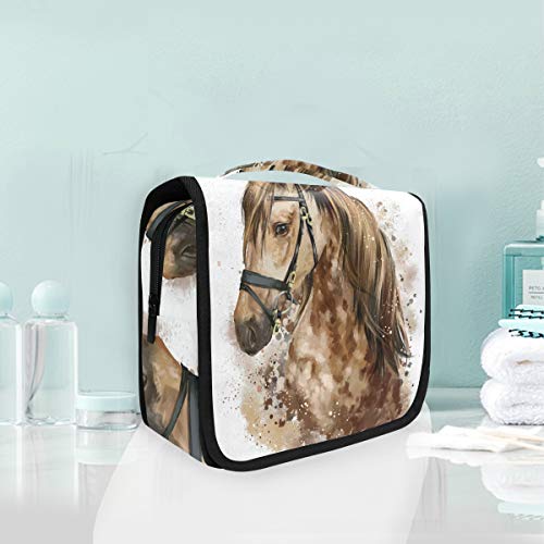 Linomo - Neceser Colgante de Viaje para Mujer y Hombre, diseño de Caballo de Animales, con Gancho