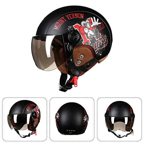 LIONCIANO Cascos De Motocicleta para Hombres y Mujeres, Cascos De Ciclomotor con Visera Reflectante, Que Protege La Seguridad Vial De Los Usuarios(Oveja Negra Mate, Lente Plateada)