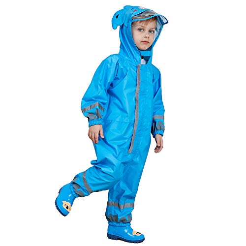 LIVACASA Chubasquero Impermeable Niños Poncho de Lluvia Siamesa Encapuchado Dibujos Animados contra Viento y Lluvia al Aire Libre Transpirable Ecológico Azul Talla S