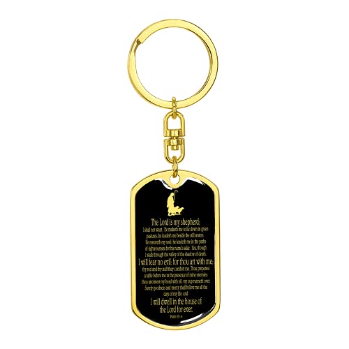 Llavero giratorio con texto en inglés "Lord is My Shepherd Prayer de Salmo 23, acero inoxidable o oro de 18 quilates - - talla única