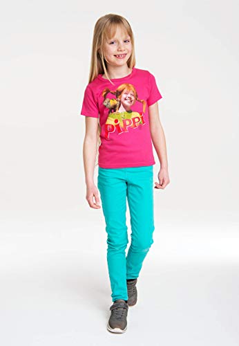 Logoshirt Pippi Calzaslargas y Señor Nilsson Camiseta para niña - Rosa - Diseño Original con Licencia, Talla 122/134, 7-9 años