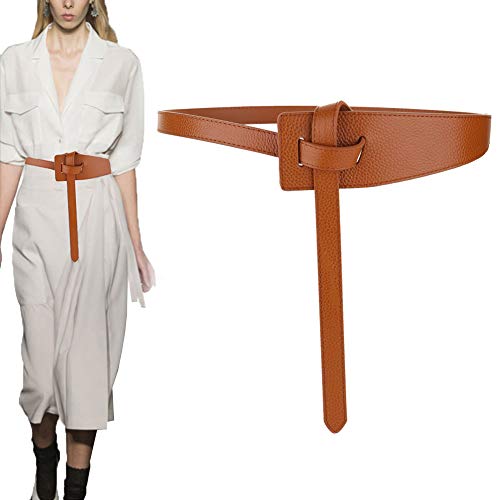 Longwu Mujer Cinturón de cuero de piel de vaca genuino Atar un cinturón de nudo Cinturón de cintura de moda para jeans Vestidos Abrigo de mono