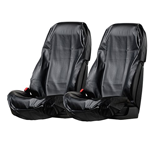 L&P A77 - Set de 2 fundas de asiento para coche, piel cuero sintético resistente, ECO impermeables l de limpiar resistente PU duradero o tela en color negro
