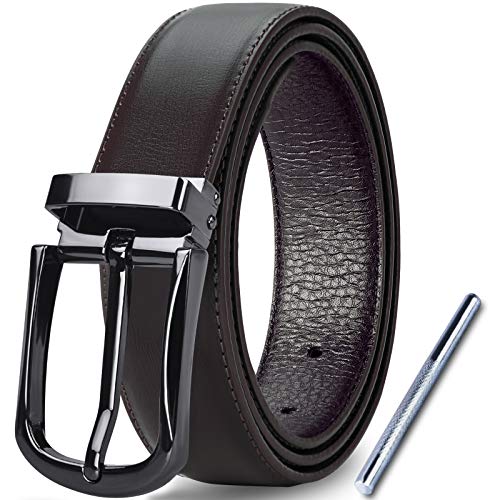Lubardy Cinturon Hombre Cuero Cinturones Piel Jeans Cinturón Hombre 32mm Trabajo Clásico 115/125/135cm Negro Marron Rojo-Marrón con Caja de Regalo
