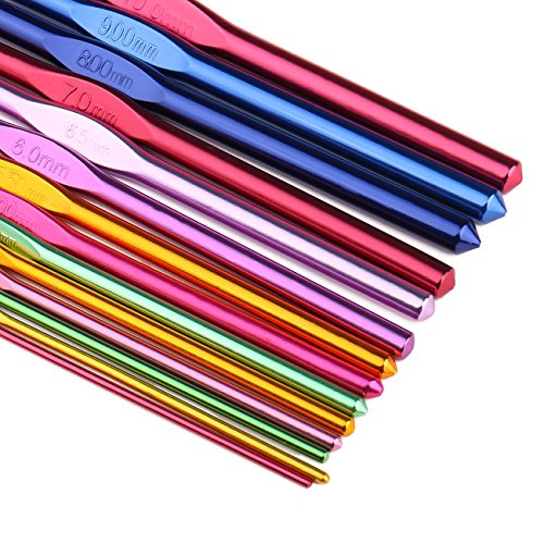 Luxbon Conjunto de 14 Tamaños Ganchos de Ganchillo de Aluminio Multicolor Establece Agujas de Tejer 2 mm-10 mm en Una Bolsa de Plástico/Caja
