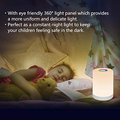 Luz de Nocturna Led, Lámpara de Mesita de Noche Control Tactil Regulable Usb Recargable Cambio de Color Rgb para Niños Habitación (Blanco Cálido)