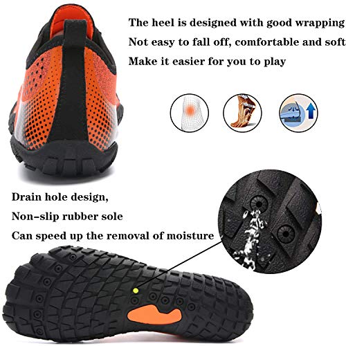 Lvptsh Zapatos de Agua para Hombre Zapatos de Playa Zapatillas Minimalistas de Barefoot Secado Rápido Calcetines de Piel Descalza Escarpines de Verano Deportes Acuáticos,Naranja,EU46