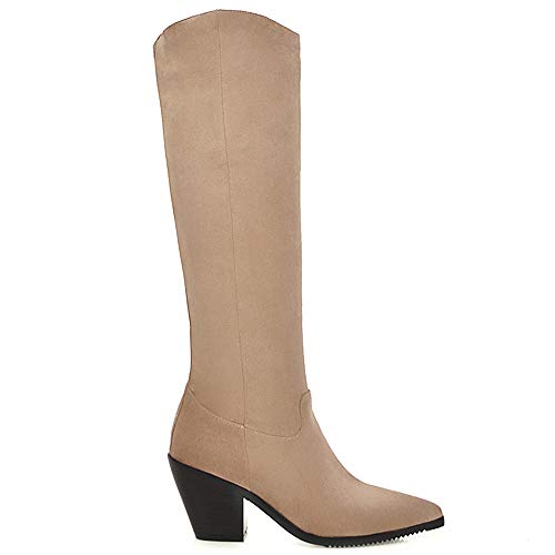 Lydee Mujer Clásico Western Boots Pull on Botas Altas Pointed Toe High Boots Riding Boots Tacon Ancho Apricot Talla 40