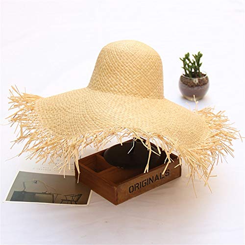 MADONG Estilo Europeo Sombrero de Rafia Natural señorita Mao Bian Gran Sombrero de ala Ancha Sol Sombrero de Playa Sombrero de Sol del Verano (Color : Dome, Size : Adjustable)