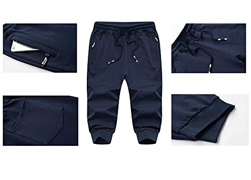 MAGCOMSEN Pantalones de deporte Capri para hombre, para verano, ligeros, de entrenamiento, cortos, cintura elástica, ajustados, pantalones de chándal para exterior, color gris claro, 38