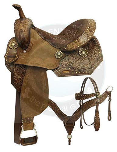 Manaal Enterprises Taquilla de cuero de primera calidad para silla de montar de caballo para adultos, obtener una cabeza a juego, cuello de pecho y riendas, tamaño de 14 a 18 pulgadas (14.5 pulgadas)