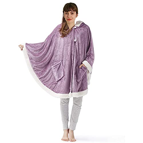 Manta de poncho, ultra suave y cómoda con capucha, manta de forro polar Sherpa para mujer, Morado (, talla única