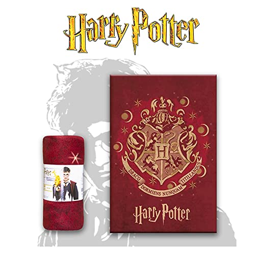 Manta Harry Potter Tipo Polar, 100x140cm. Manta para Sofa o Cama con el Escudo Hogwarts, Producto Oficial