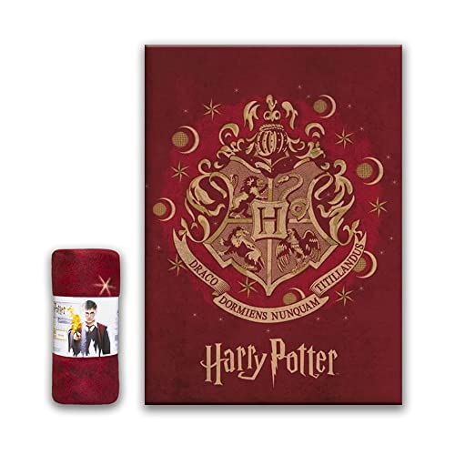 Manta Harry Potter Tipo Polar, 100x140cm. Manta para Sofa o Cama con el Escudo Hogwarts, Producto Oficial