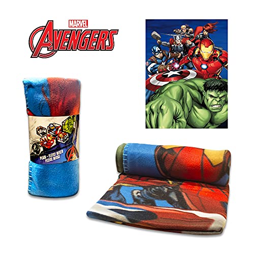 Manta Polar Avengers - Manta para el Sofa o habitación Tipo Polar, Tamaño 100x140cm, 100% Poliester Premium, Producto Oficial Marvel.