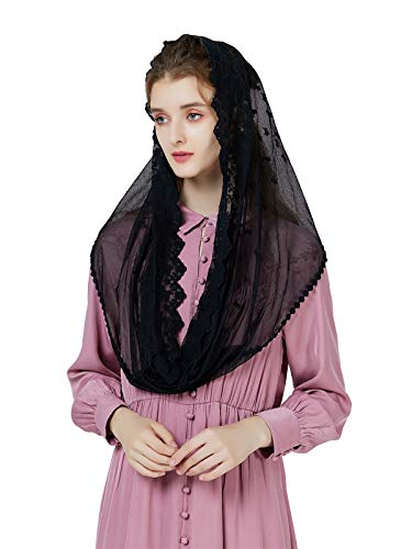 Mantilla De Encaje Española Mujer Capilla Velo Pañuelo de Iglesia Católica Bordado Chal Bufanda Negra Blanca V111