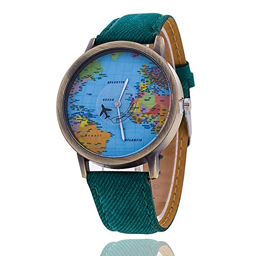 Mapa del mundo reloj Relogio Feminino Fashion mujer reloj Casual relojes de cuarzo de lujo Jeans caliente venta verde