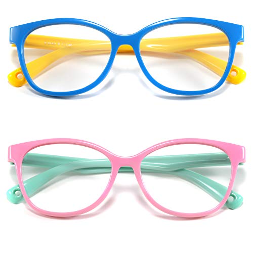 MARIDA - Gafas de bloqueo de luz azul para niños, paquete de 2, montura de anteojos flexible, protección UV400, gafas de TV para juegos de computadora, para niños, niñas de 4 a 12 años