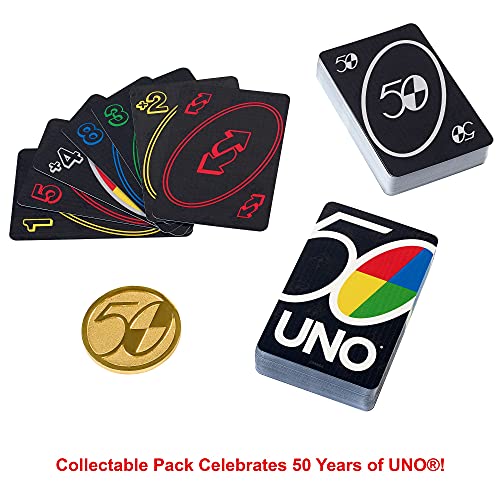 Mattel Games Juego de cartas UNO 50 aniversario, juego de mesa con acabado premium (Mattel GXJ94)