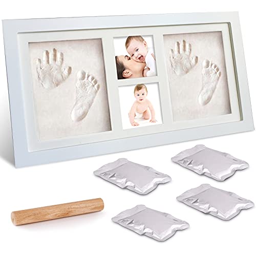 McNory bebé Handprint y Marco de huella Inkpad de fotos Regalos BabyParty seguros y elegantes Elegante blanco de madera sólida,marco huellas bebe,huellas bebe tinta Regalos para Bebé Recién Nacido