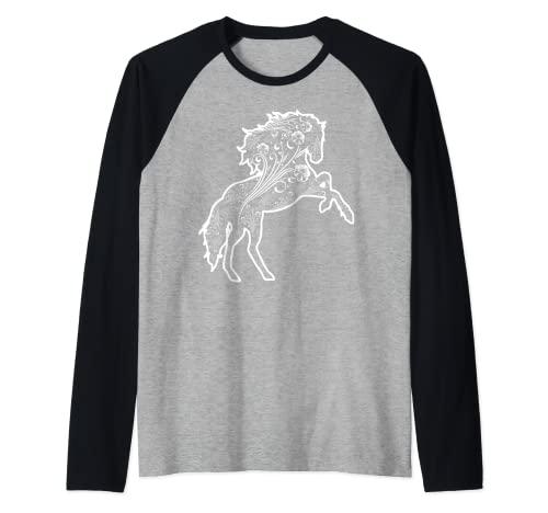 Meditación Yoga Ciervo Caballo Posturas Espíritu Confianza Camiseta Manga Raglan