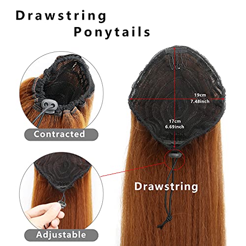 MEIRIYFA Extensión de cola de caballo recta de 25 pulgadas con cordón largo, extensiones de pelo sintético resistente al calor para mujeres y niñas (marrón)