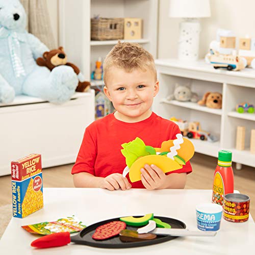 Melissa & Doug - Juego de tacos y tortilla para rellenar y doblar, comida de juguete, comida mexicana de juguete en madera, que se puede cortar en rodajas, 43 piezas, dimensiones: 31 x 9 x 41 cm