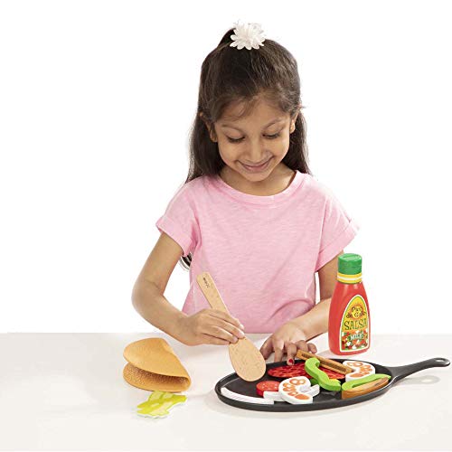 Melissa & Doug - Juego de tacos y tortilla para rellenar y doblar, comida de juguete, comida mexicana de juguete en madera, que se puede cortar en rodajas, 43 piezas, dimensiones: 31 x 9 x 41 cm