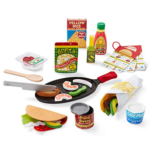 Melissa & Doug - Juego de tacos y tortilla para rellenar y doblar, comida de juguete, comida mexicana de juguete en madera, que se puede cortar en rodajas, 43 piezas, dimensiones: 31 x 9 x 41 cm