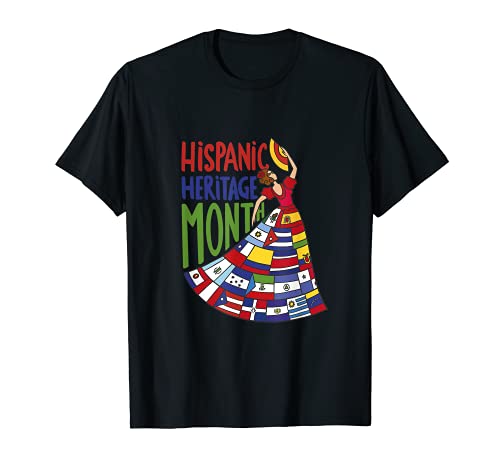 Mes de la Herencia Hispana Mujer Bailarina Banderas Camiseta