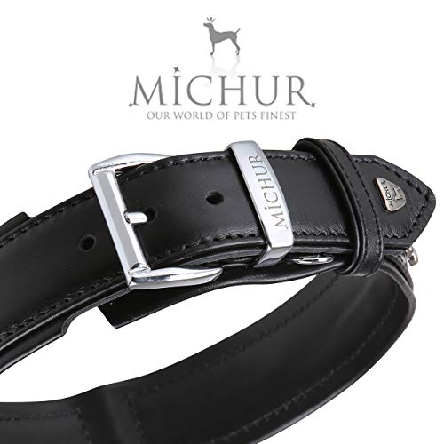 MICHUR Gala Collar de Cuero para Perros, Collar de Cuero para Perros, Collar, Negro, Cuero, con Lirios, pedrería y Cristal Grande, Disponible en Diferentes tamaños