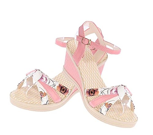 Minetom Mujer Verano Dulce Floral Cerrojo Sandalias Con Cuña Peep Toe Cabeza Pescado Zapatos De Tacón Alto Chancletas Zapatillas Rojo EU 39